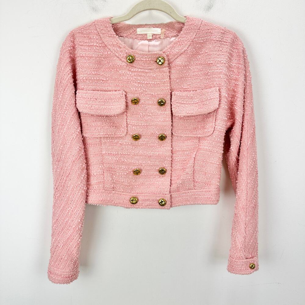 LoveShackFancy Keiran Pink Tweed Blazer Jacket Relaxed Preppy Gold Buttons XS - Picture 7 of 16